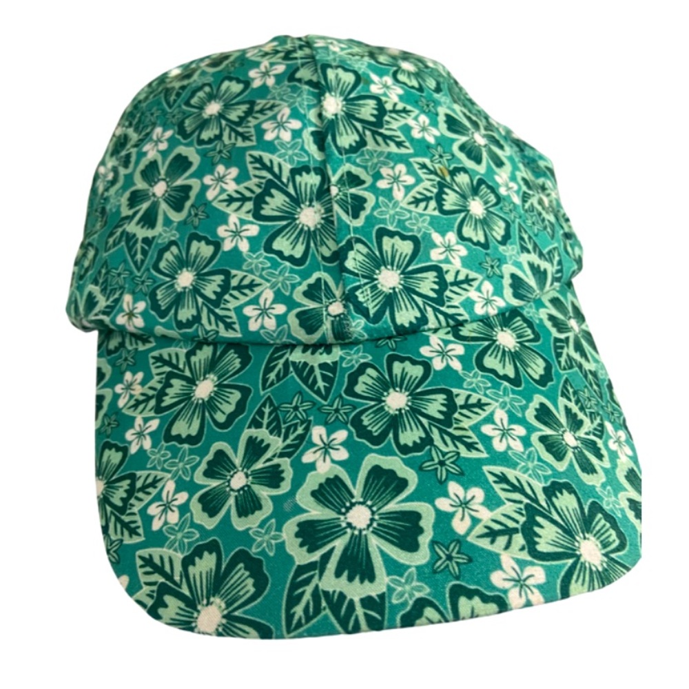 Fabric Baseball Hat Covered in Green & White Flowers Snap Back Closure